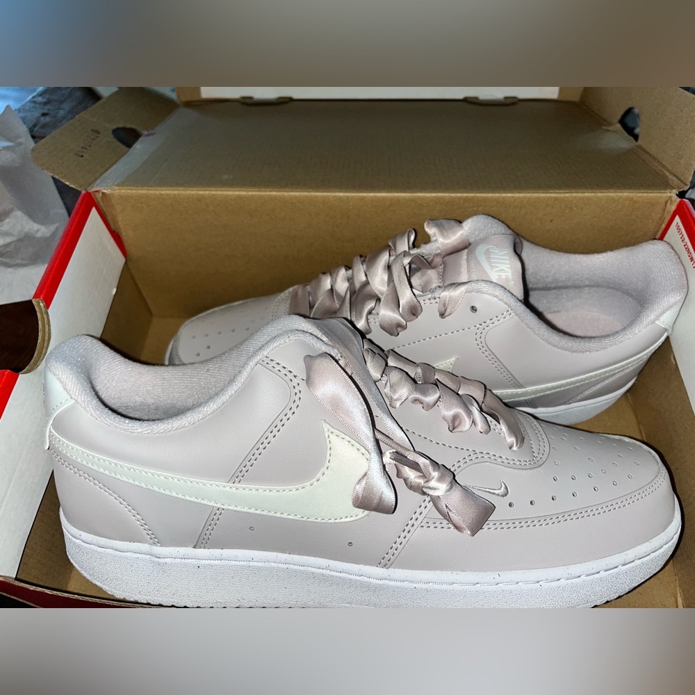 Nike Women’s Low-Top Satin Ribbon Sneakers - Pale Pink & Cream